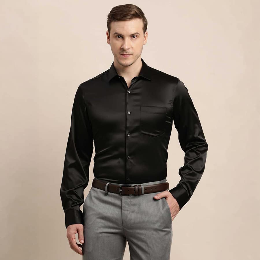 Black Plain Polyester Ceremonial Shirt