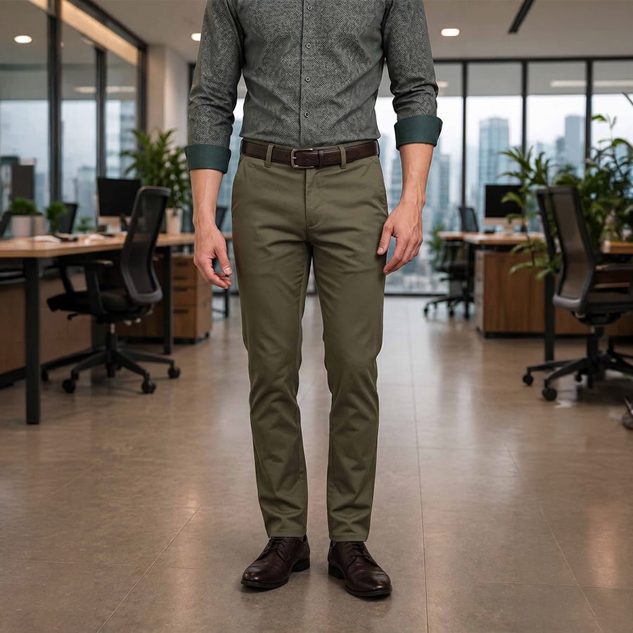 Brown Twill Cotton Stretch Casual Trouser
