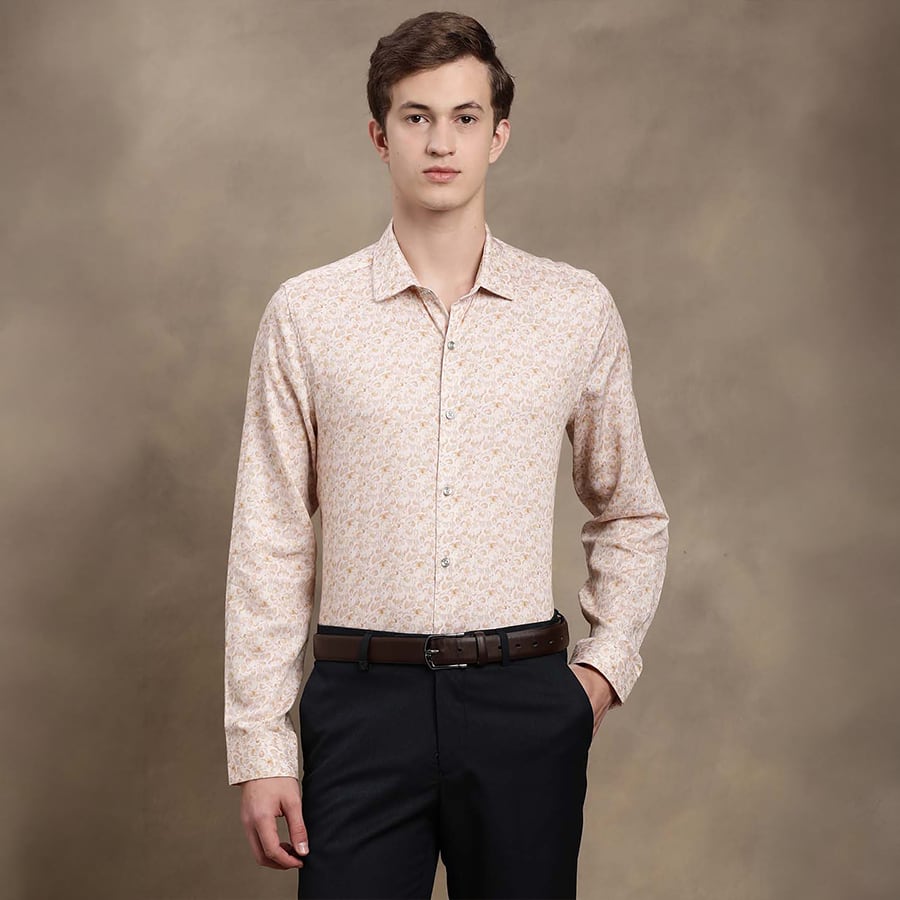 Cream Printed Cotton Ceremonial Shirt