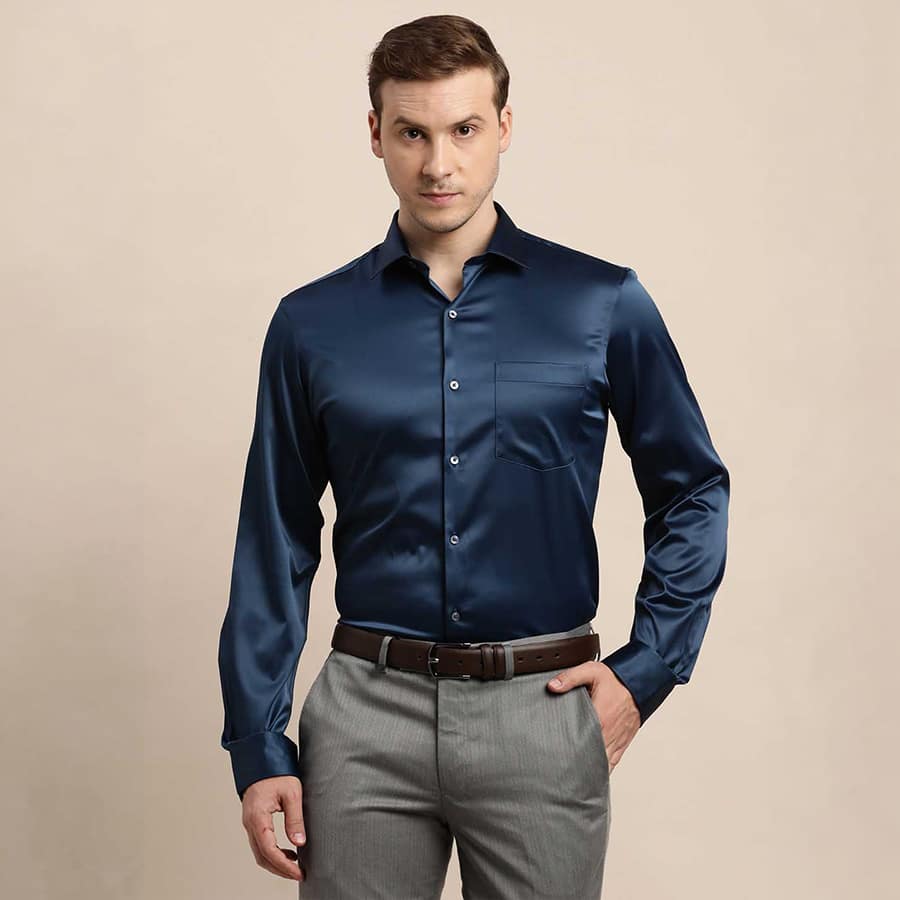 Navy Plain Polyester Ceremonial Shirt