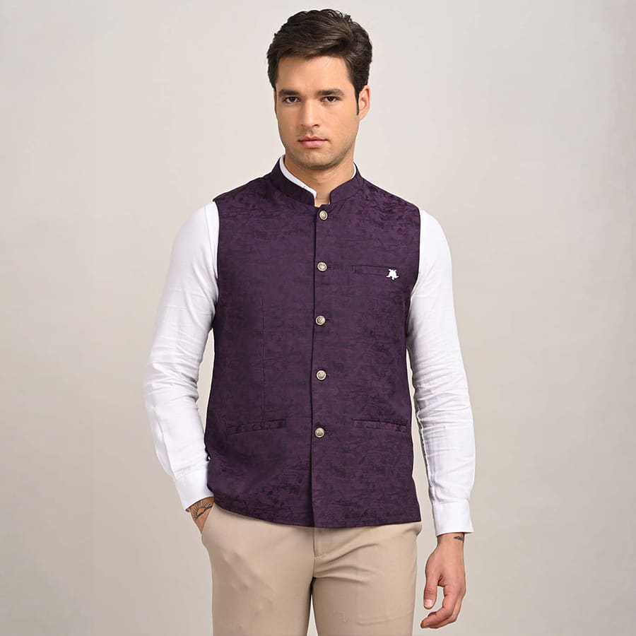 Purple Dobby Nehru Jacket