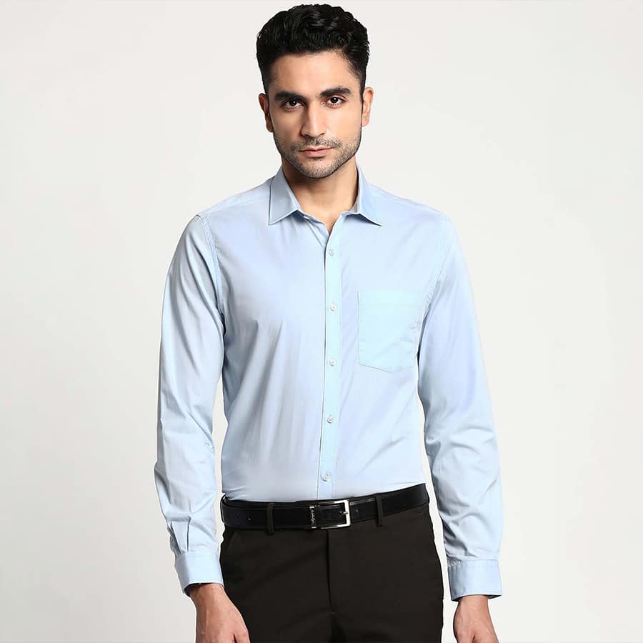 Blue Plain Cotton Formal Shirt