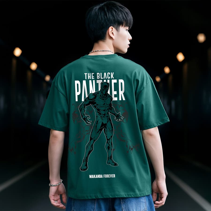 Men's Green Wakanda Forever Graphic Printed Oversized T-shirt