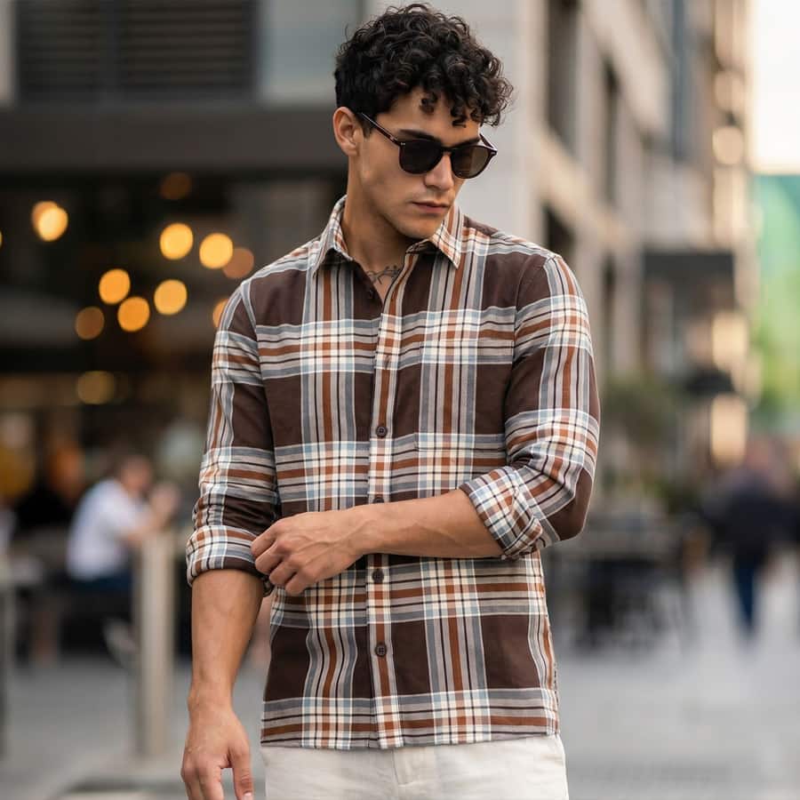 Men's Brown Checked Shirt