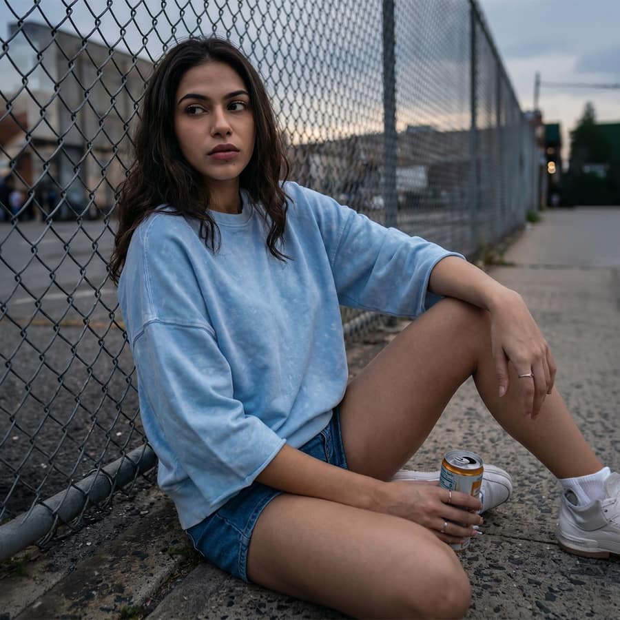 Women's Clear Sky Blue Oversized Acid Wash Short Top