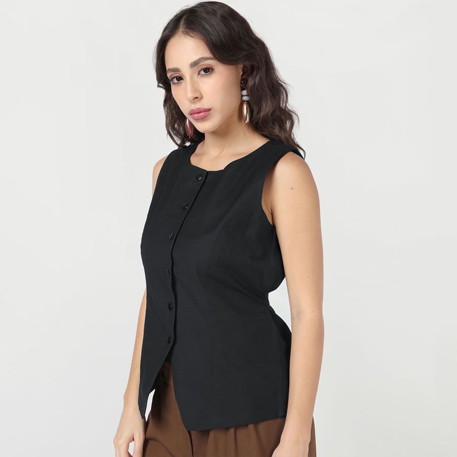 Women's Jet Black Waistcoat Top