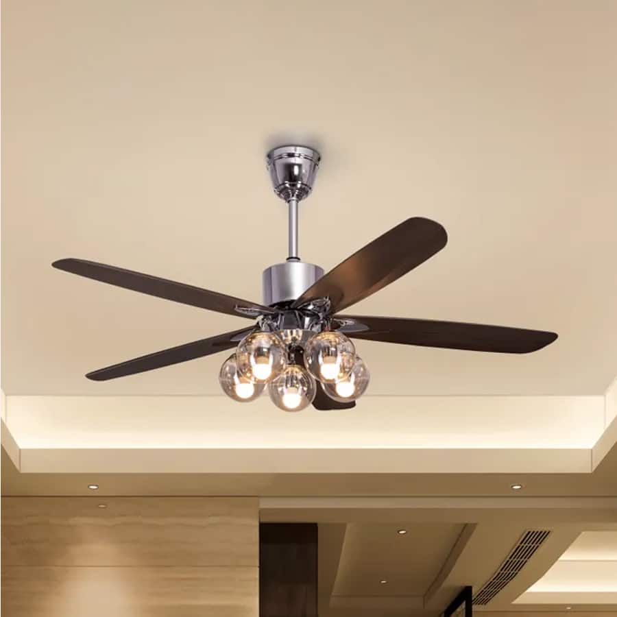 Bond Street (137 cm Span, Chrome Finish Metal Body, Walnut Finish ABS Blades) Chandelier Ceiling Fan