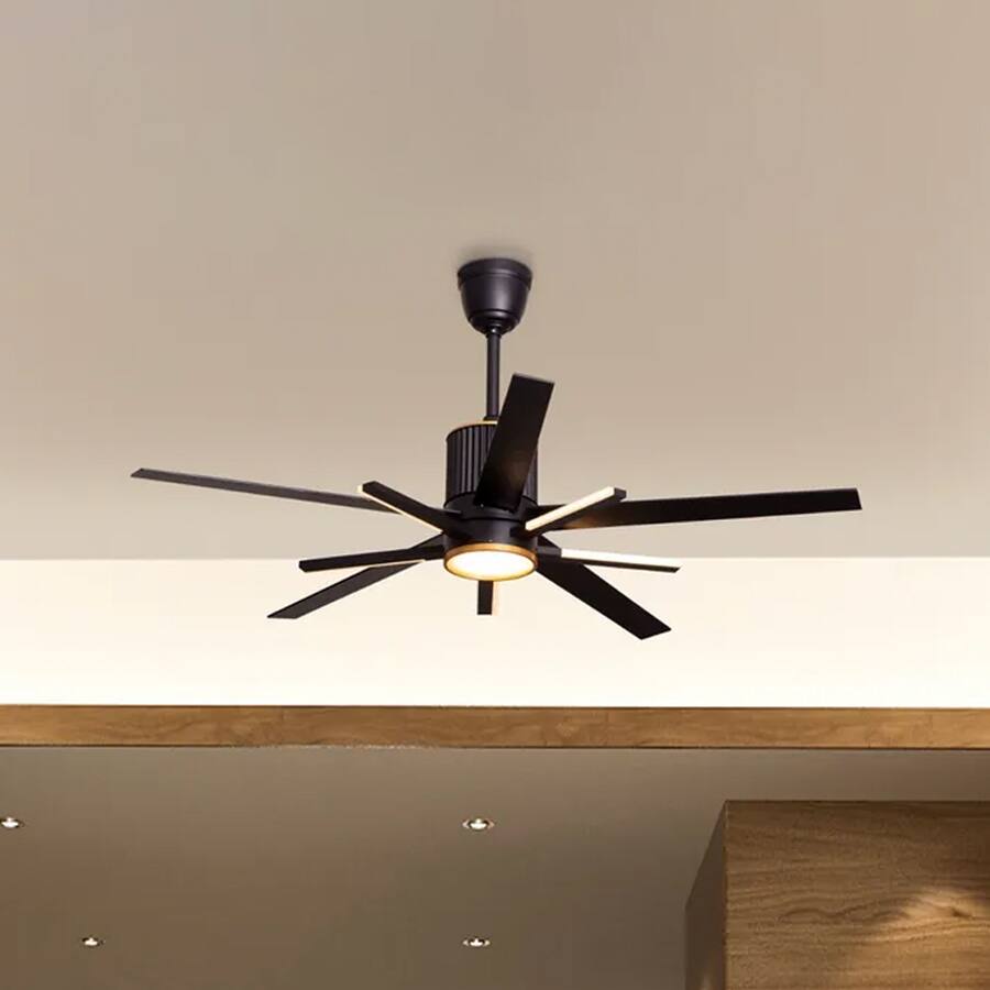 Serengeti (142 cm Span, Black & Gold Finish Metal Body, Black Finish Solid Wood Blades) Dimmable LED With Remote Control Ceiling Fan