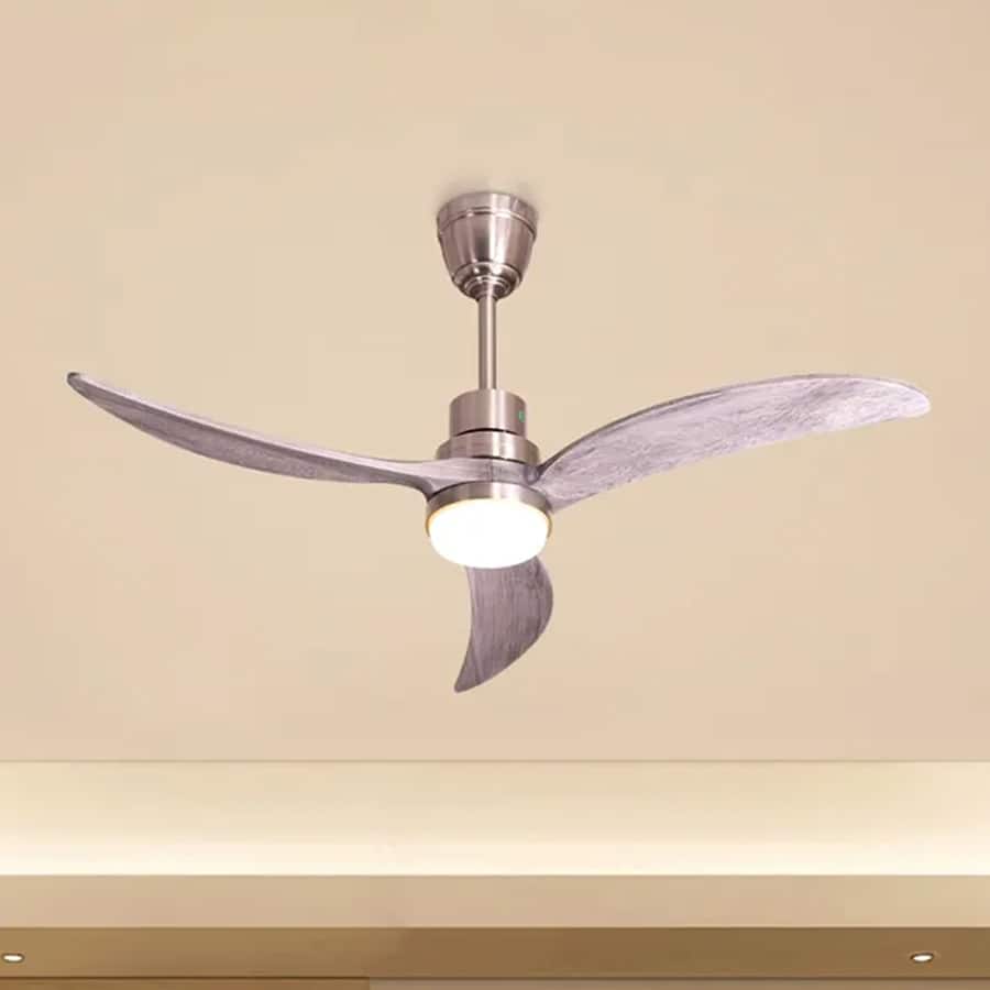 Niagara Falls (135 cm Span, Chrome Finish Metal Body, Grey Finish Wooden Blades) Dimmable LED With Remote Control Ceiling Fan