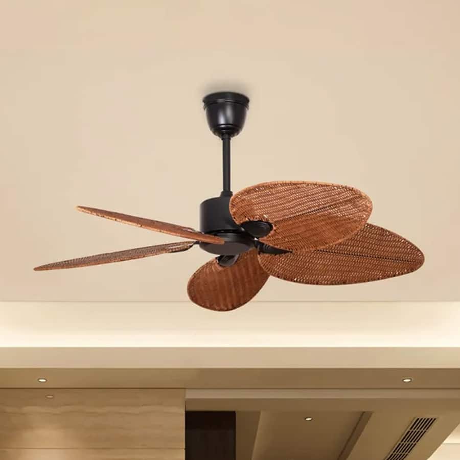 Florida Keys (132 cm Span, Black Finish Metal Body, Woven Cane On A Metal Frame) Ceiling Fan