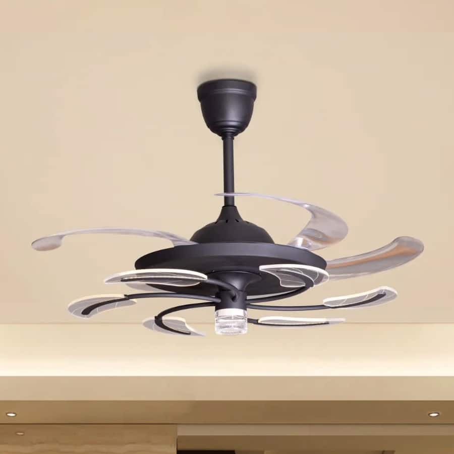 Payday (102 cm Span, Black Finish Metal Body, Transparent ABS Blades) Dimmable LED With Remote Control Chandelier Ceiling Fan