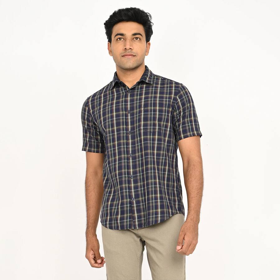 Men's Check Half Sleeve Cotton Shirt