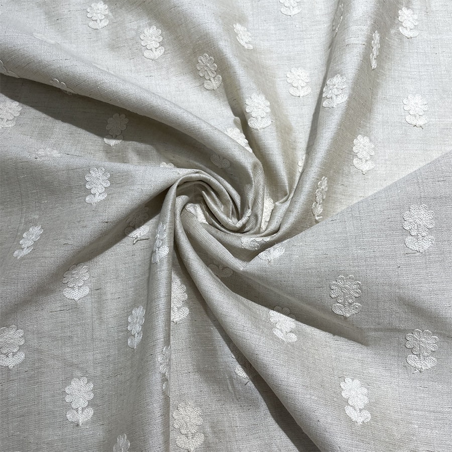 Cream Floral Embroidery Khadi Silk Fabric 17488