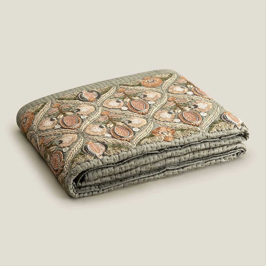 Tressa Blue Embroidered Bedspread