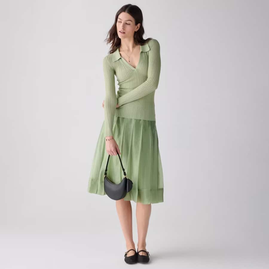Crinkled Organza Pleated Skirt