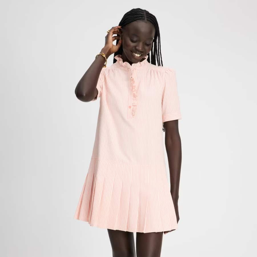 Seersucker Pleated Shirt Dress