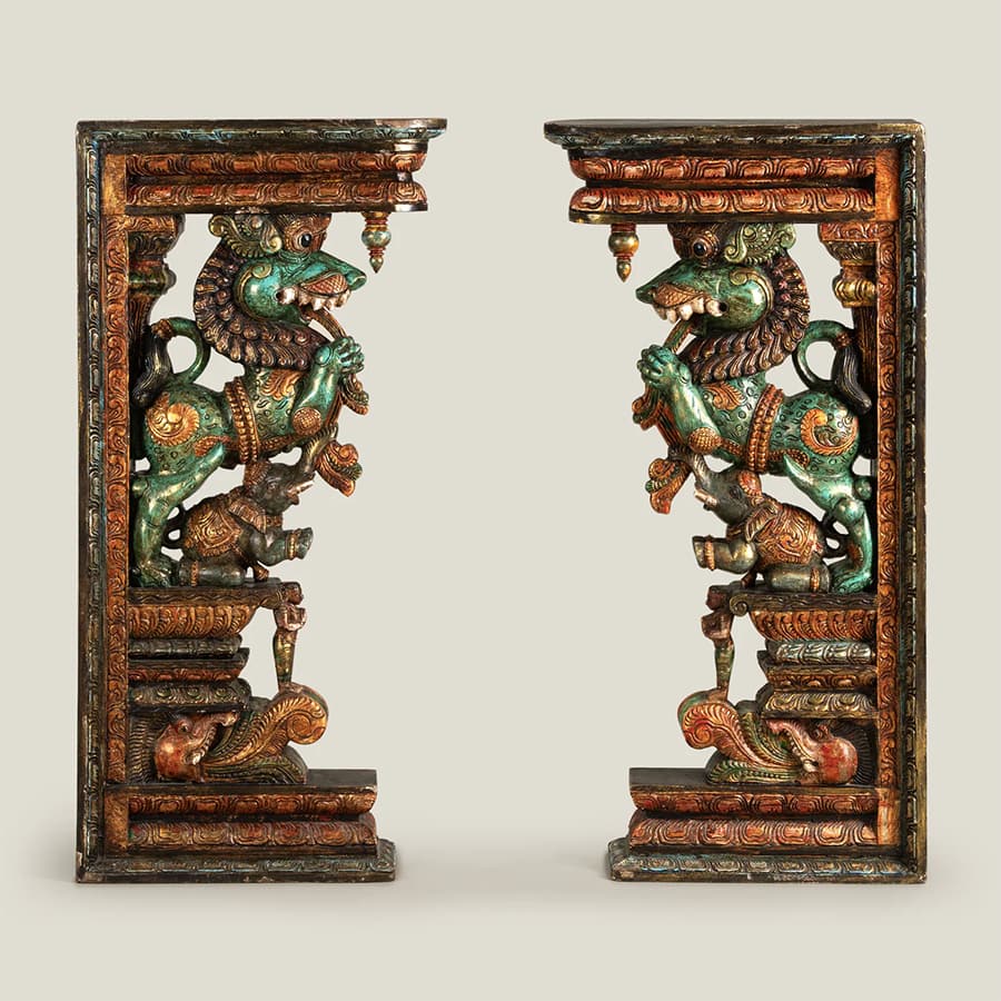 Yali Guardian Natural Wood Sculptures Set of 2