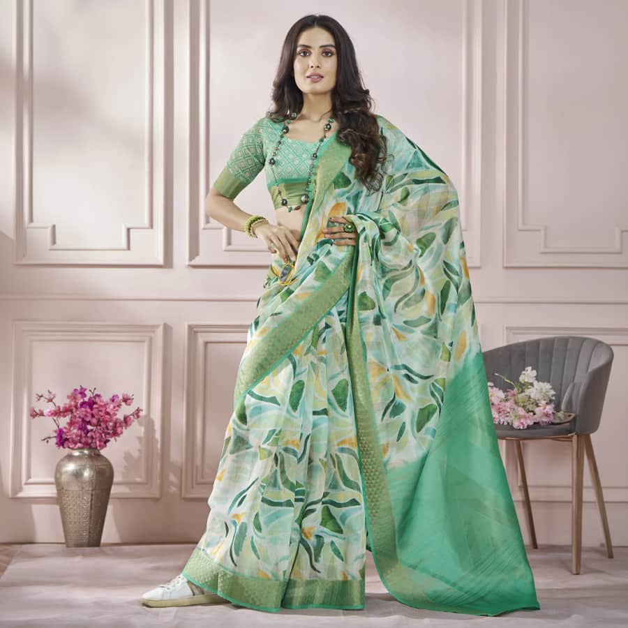 Printed Cotton Silk Saree with Zari border