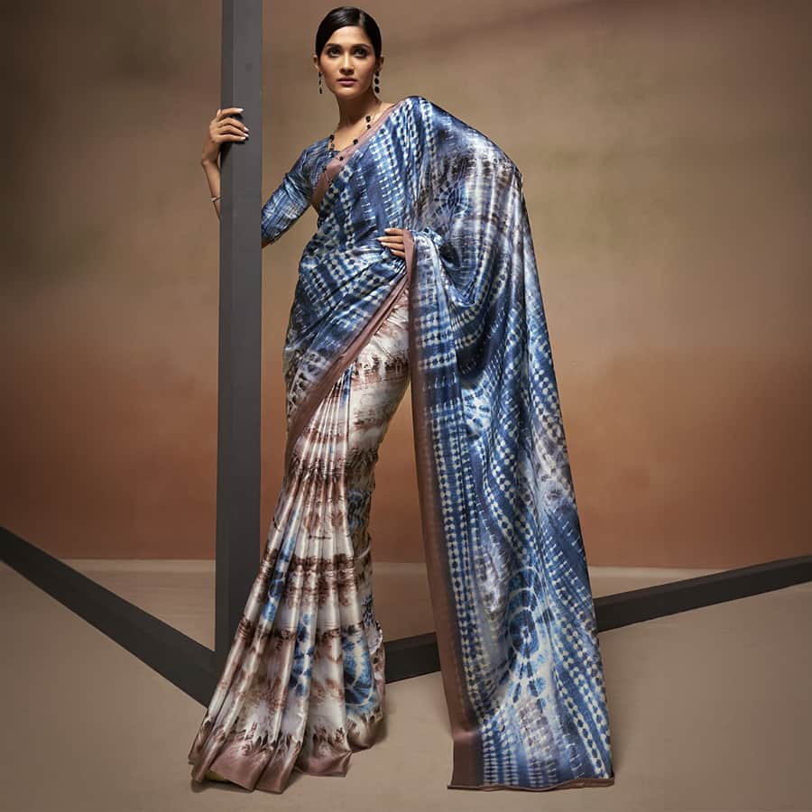 Multi Printed Satin Crepe Saree