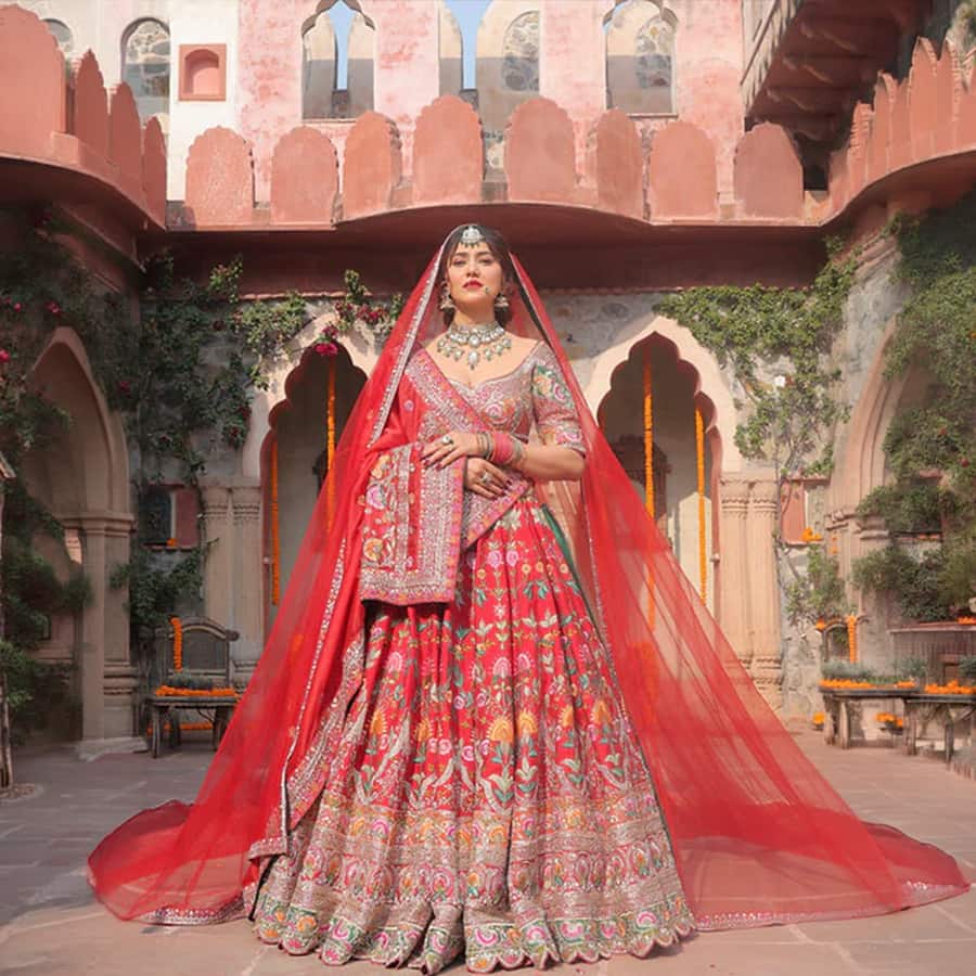 Nora Red Hand Embroidered Bridal Lehenga