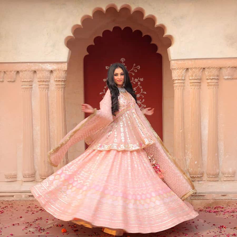 Yashira Peplum Peach Lehenga