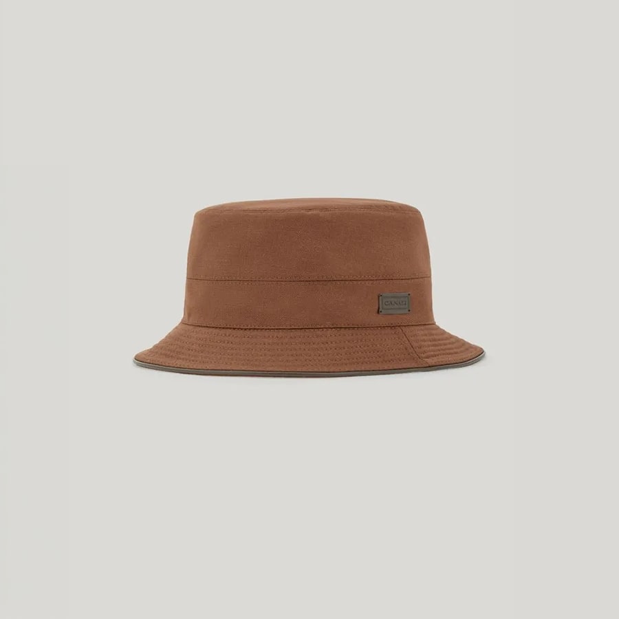 Brown wool and linen blend baseball cap with nappa leather details