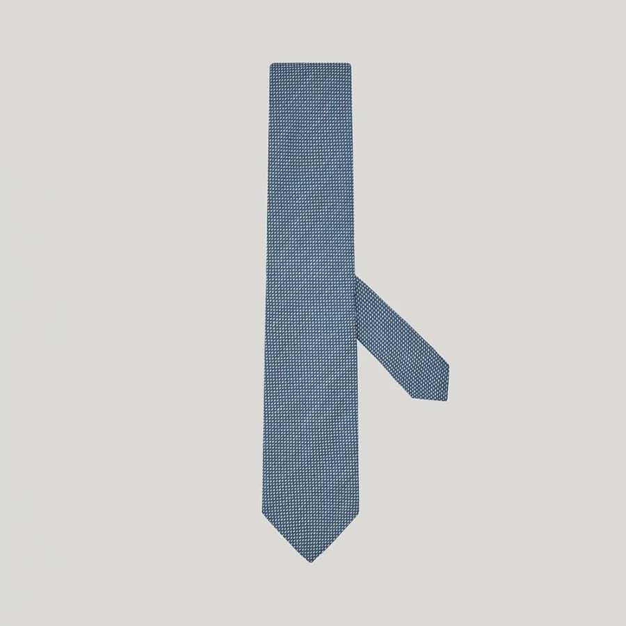 Green brianza silk and linen tie with a jacquard micro-pattern