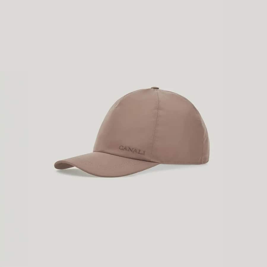 Taupe baseball cap in technical fabric with embroidered logo