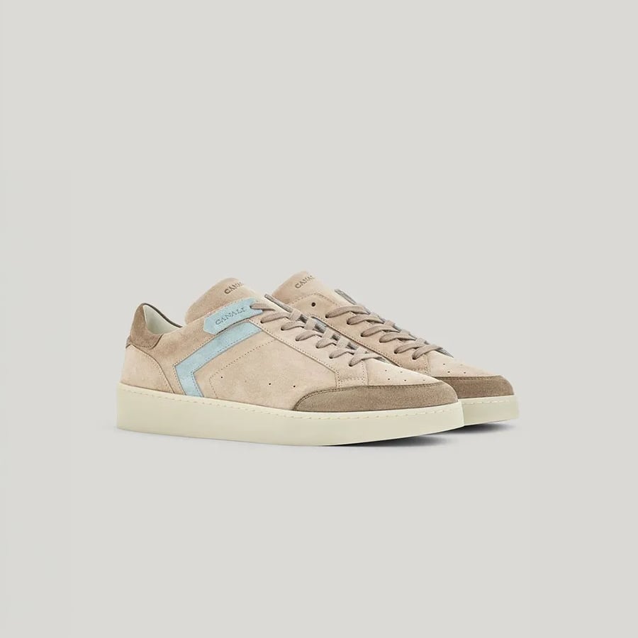 Canali Nuvola beige and green calfskin suede sneakers