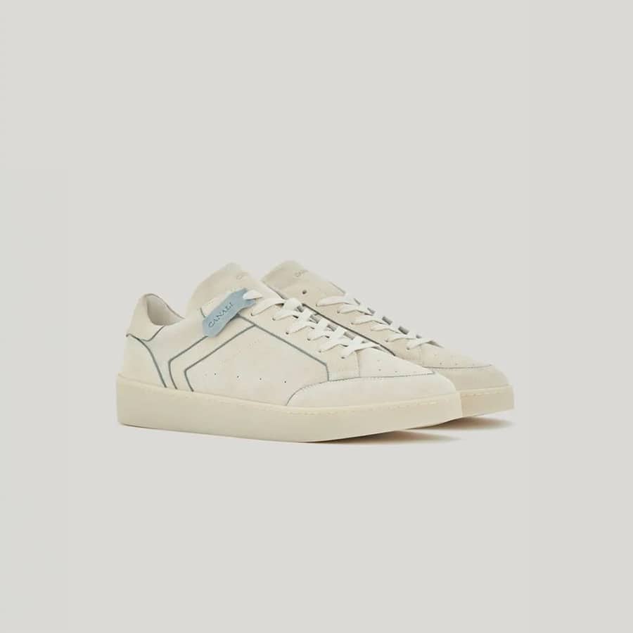 Canali Nuvola ivory suede sneakers with ribbing