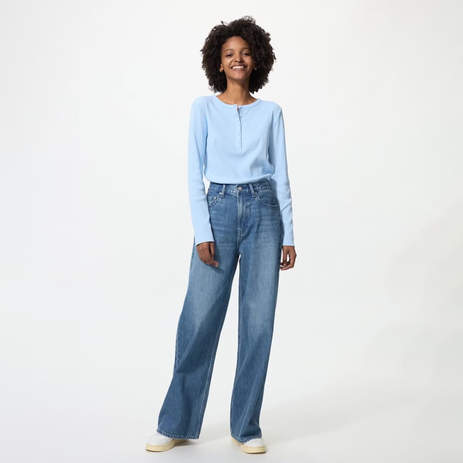 Ribbed Henley Neck T-Shirt