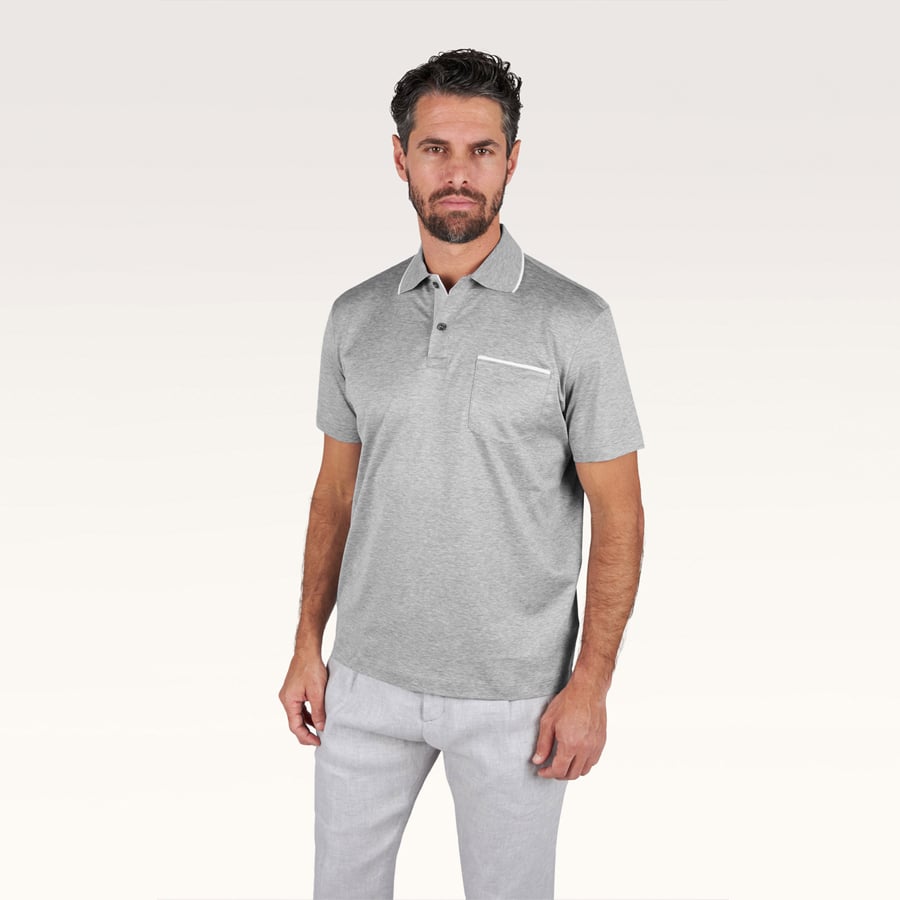 Double mercerised cotton jersey polo with pocket