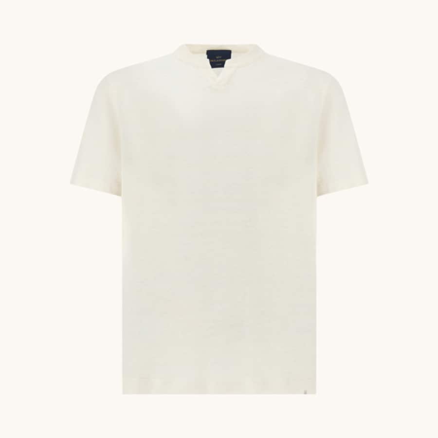 Pure linen jersey open collar T-Shirt