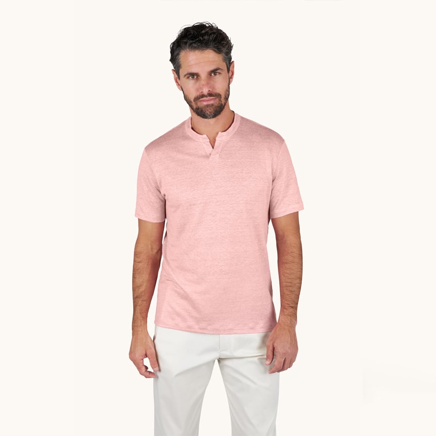 Pure linen jersey open collar T-Shirt