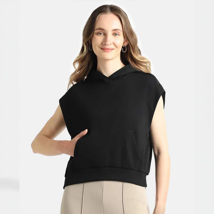 Super Combed Cotton Rich French Terry Oversized Sleeves Hoodie - Black