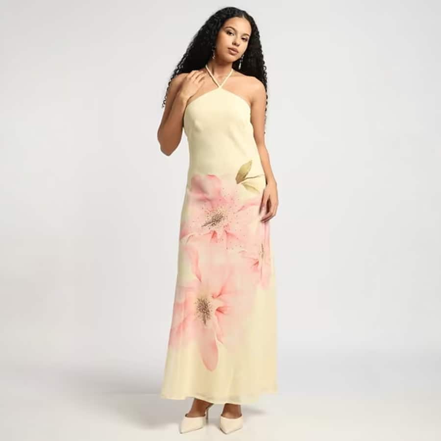 Women Embellished Halter-Neck Maxi Dress