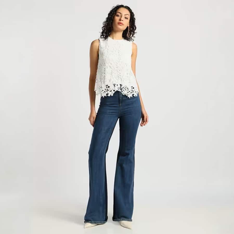 Women Regular Fit Asymmetric Lace Top