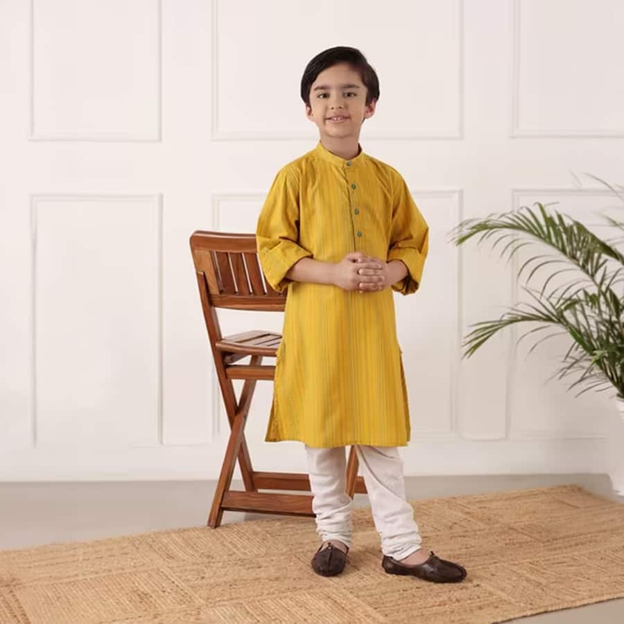 Yellow Cotton Long Kurta