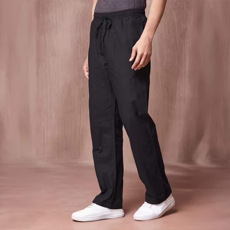 Black Cotton Full Length Drawstring Pant
