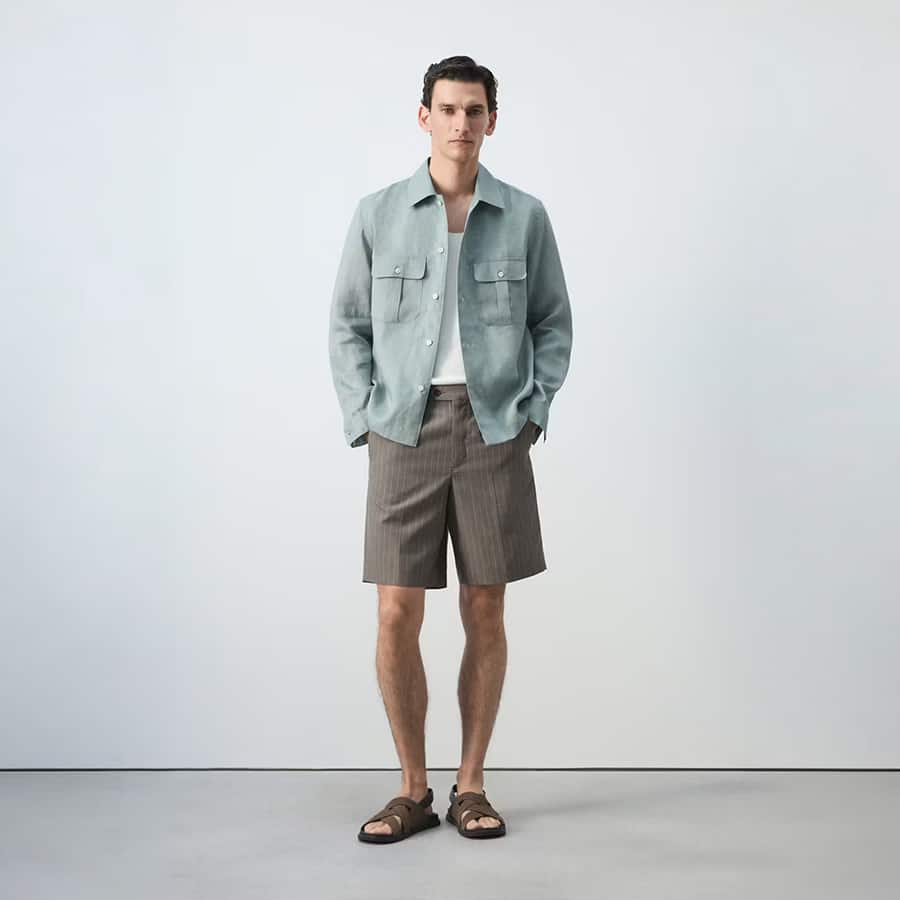 Linen lyocell striped bermuda shorts