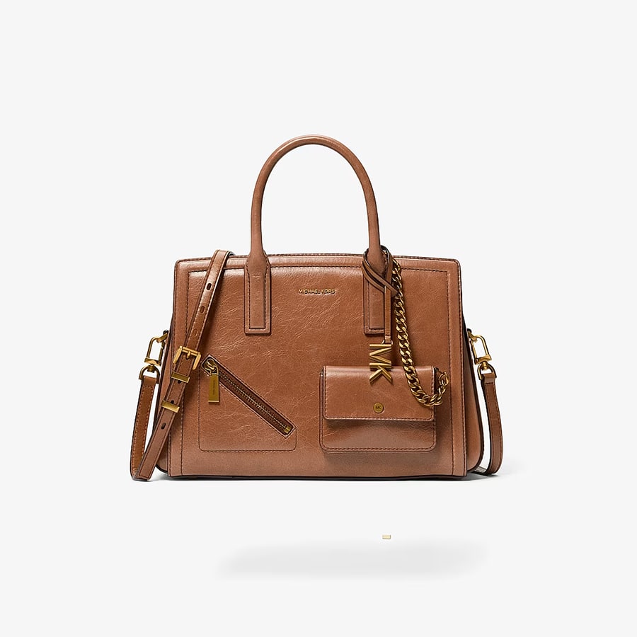 Laila Medium Crackled Leather Satchel with Card Case