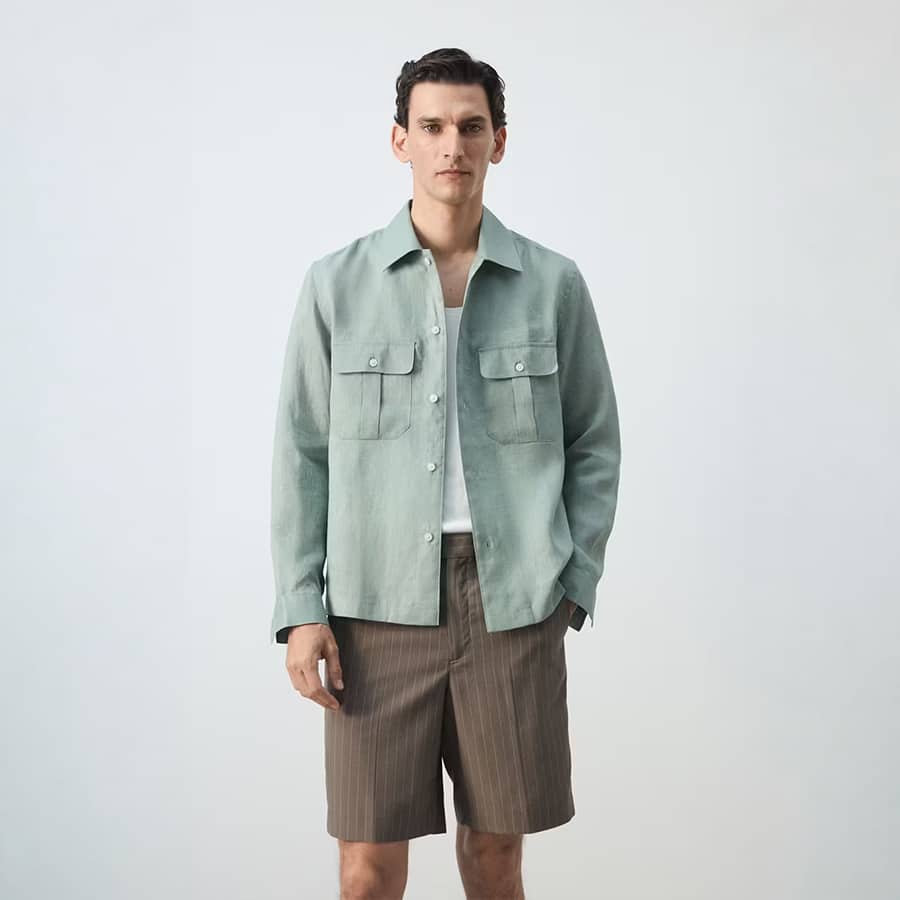 Regular-fit 100% linen overshirt