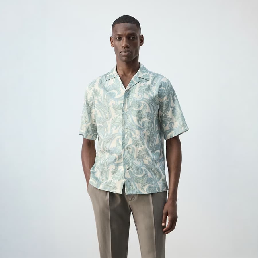 Bowling collar cotton shirt