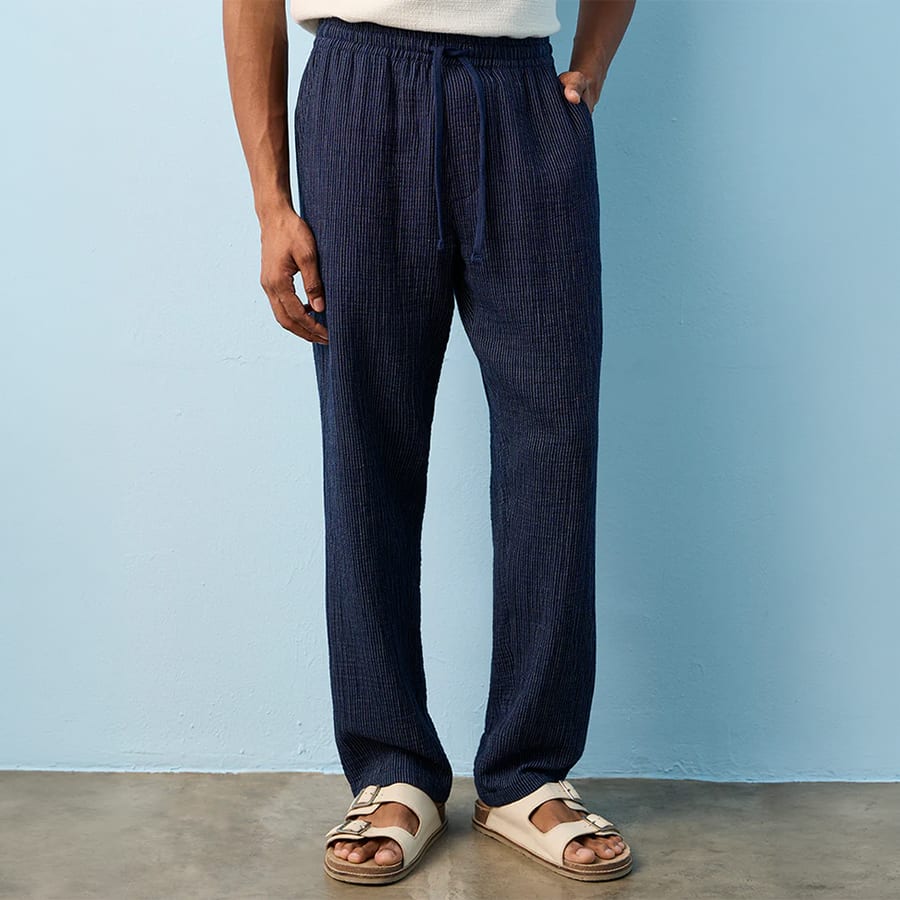 ETA Indigo Striped Relaxed-Fit Mid-Rise Cotton Pants