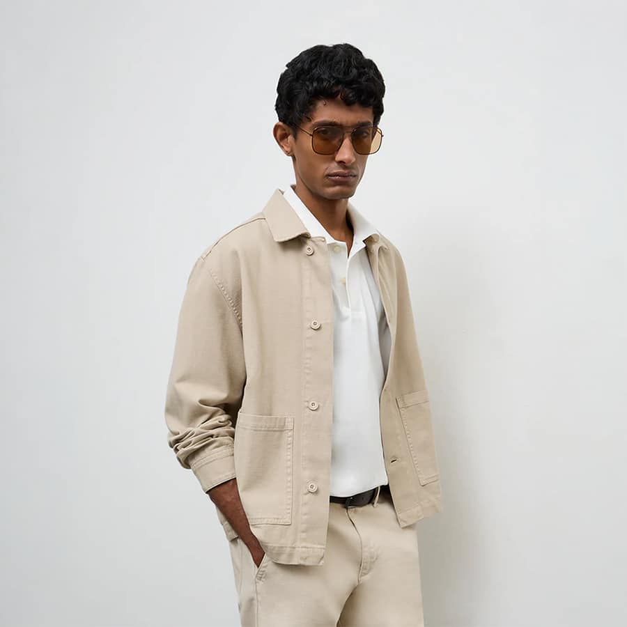 WES Casuals Beige Relaxed-Fit Cotton Jacket
