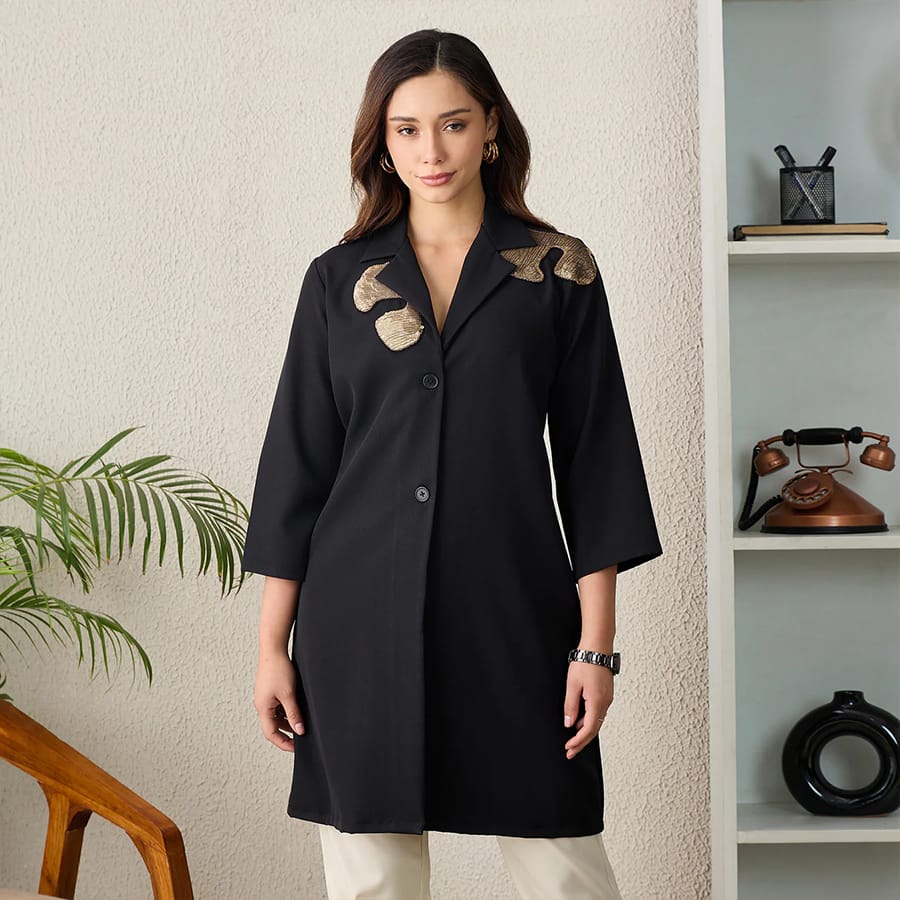 Black Sequin Blazer Dress