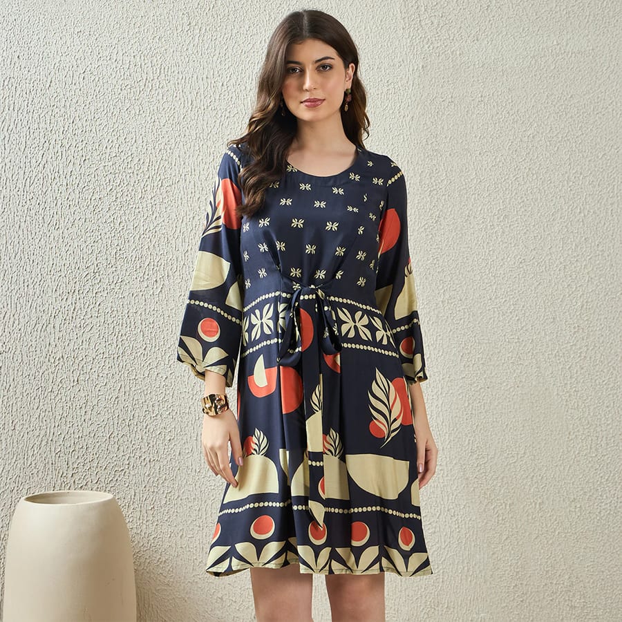 Midnight Blue Geometric Print Dress