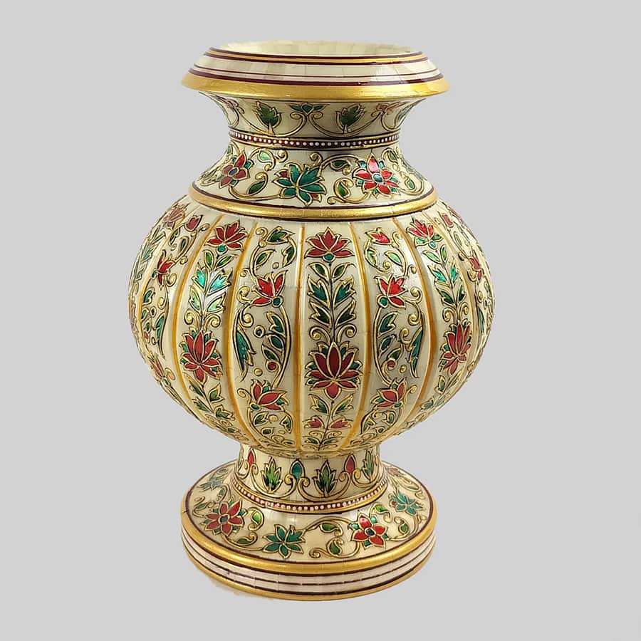 Camel Bone Pot with Meenakari Work 10 in