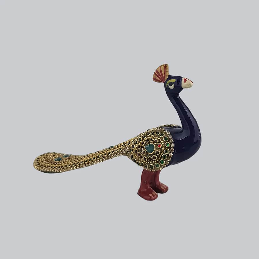 Metal Enamel Peacock Ring Stonework 4 in