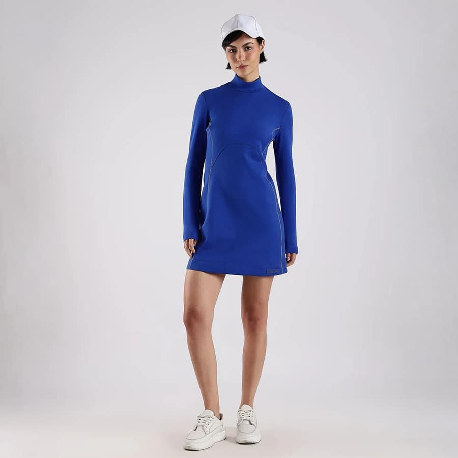 Cotton Mock Neck A-Line Dress